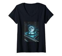 Womens Vinyl Moon Cosmic Sound V-Neck T-Shirt