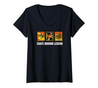 Women's Vinyl Record Collector Crate Digging Legend V-Neck T-Shirt