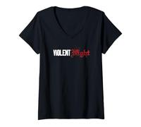 Womens Violent Night Movie Logo and Santa Hammer Front & Back V-Neck T-Shirt