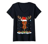 Womens Violin Fiddle Christmas Lights Orchestra Violin Player Xmas V-Neck T-Shirt