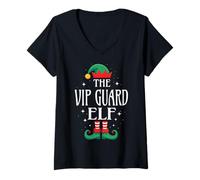 Womens VIP Guard Elf Job Title Funny Christmas Matching Xmas V-Neck T-Shirt