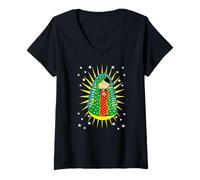 Womens Virgen de Guadalupe Cartoon Our Lady Virgen Catholic Saint V-Neck T-Shirt