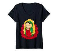 Womens Virgen de Guadalupe Cartoon Style Cute Catholic Faith Tee V-Neck T-Shirt