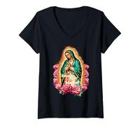 Womens Virgen de Guadalupe Chingona Tee - Empowered Latina Faith V-Neck T-Shirt