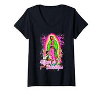 Womens Virgen María de Guadalupe Patrona de los Mexicanos Tonantzin V-Neck T-Shirt