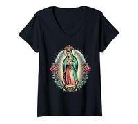 Womens Virgen Maria Our Lady Virgen De Guadalupe Virgin Mary V-Neck T-Shirt