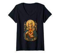 Womens Virgin Mary | Mother Mary | Hail Mary | Our Lady V-Neck T-Shirt