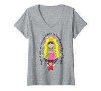 Womens Virgin of Guadalupe Cartoon Virgen De Guadalupe Cartoon V-Neck T-Shirt