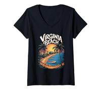 Womens Virginia Beach Palm Tree Art V-Neck T-Shirt