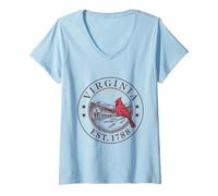 Womens Virginia Vintage State 1788 Shirt Cardinal and Colonial Stre V-Neck T-Shirt