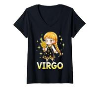 Womens Virgo Anime Zodiac Sign V-Neck T-Shirt