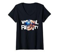 Women's Virtual Reality Skull VR Gamer Futuristic Art V-Neck T-Shirt