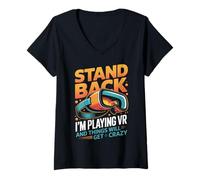 Women's Virtual Reality Stand Back I'm Playing Vr Videogames V-Neck T-Shirt