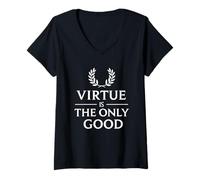 Womens Virtue Is The Only Good Minimalist Design Stoicism Tee Stoic V-Neck T-Shirt