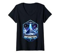 Women's Visit Antarctica UFO Alien Mystery SciFi Conspiracy Believer V-Neck T-Shirt