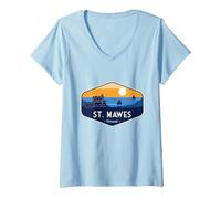 Women's Visit Cornwall. St. Mawes Castle V-Neck T-Shirt, Baby Blue, XX-Large