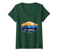 Women's Visit Cornwall. St. Mawes Castle V-Neck T-Shirt, Dark Green, XX-Large