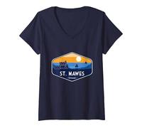 Women's Visit Cornwall. St. Mawes Castle V-Neck T-Shirt, Navy Blue, X-Large