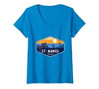 Women's Visit Cornwall. St. Mawes Castle V-Neck T-Shirt, Sapphire Blue, XX-Large
