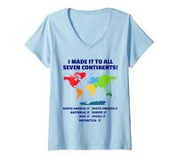 Women's Visited 7 Continents Explored Colorful World Map Travel V-Neck T-Shirt