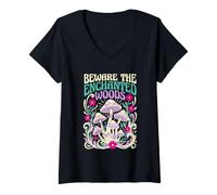 Women's Visitor Beware The Enchanted Woods Fantasy V-Neck T-Shirt