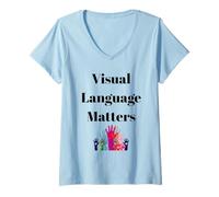 Women's Visual Language Matters Deaf ASL Sign Inclusion Design V-Neck T-Shirt