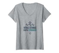 Women's Vitals Stable Faith Stronger Christian Nurse Prayer V-Neck T-Shirt