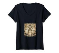Women's Vitruvian Man Da Vinci Geometry Science Dark Academia V-Neck T-Shirt