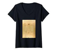 Women's Vitruvian Man Leonardo Da Vinci Renaissance Fitness Vintage V-Neck T-Shirt