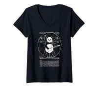 Women's Vitruvian Rock Panda, Leonardo da Vinci, Art, Music, Fun V-Neck T-Shirt