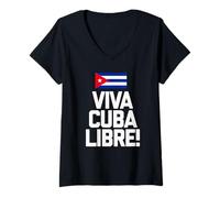 Women's Viva Cuba Libre Libertad Flag V-Neck T-Shirt