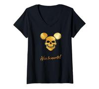 Women's Viva La Muerte Golden Skull Art Halloween Shirt V-Neck T-Shirt