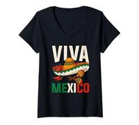 Womens Viva Mexico Fiesta Sombrero Mexican Flag Cinco De Mayo V-Neck T-Shirt