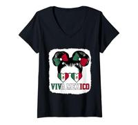 Womens Viva Mexico Girls Mexico Flag Mexican Independence Day V-Neck T-Shirt