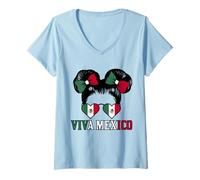 Womens Viva Mexico Girls Mexico Flag Women Mexican Independence Day V-Neck T-Shirt