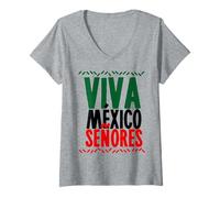 Womens Viva México Señores Mexican Roots Girl Patriotic Hispanic V-Neck T-Shirt