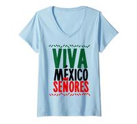 Womens Viva México Señores Mexicans Patriotic Cinco de Mayo Fiesta V-Neck T-Shirt