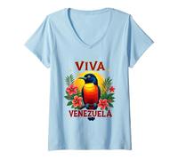 Womens Viva Venezuela Tropical Troupial Hibiscus Venezuelan Turpial V-Neck T-Shirt