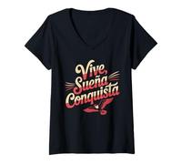 Womens Vive Sueña Conquista Spanish Motivational Quote Design V-Neck T-Shirt