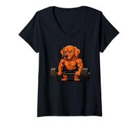 Womens Vizsla Weightlifting Bodybuilder Workout Gym Dog Lover V-Neck T-Shirt