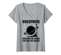 Womens Vogsphere - Come for the forms, stay for the queues (Black) V-Neck T-Shirt
