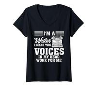 Womens Voice in My Head Work for Me Author Writer V-Neck T-Shirt