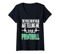 Womens Voices Say Play Paintball Humor Mind Battle Player V-Neck T-Shirt