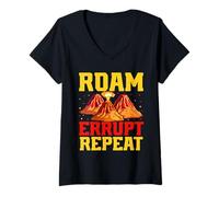 Womens Volcano Lover Roam Errupt Repeat Geologist Seismologist V-Neck T-Shirt