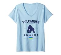 Womens Volcanoes National Park Rwanda Flag Virunga Gorilla Safari V-Neck T-Shirt