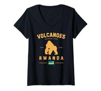 Womens Volcanoes National Park Rwanda Flag Virunga Gorilla Safari V-Neck T-Shirt