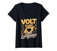 Women's Volt is My Love Language Electrician Electrical V-Neck T-Shirt