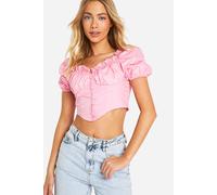 Womens Volume Sleeve Cotton Poplin Corset - Pink - 14, Pink