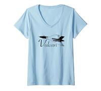 Womens Vulcan V Bomber British Jet Plane Flying Silhouette V-Neck T-Shirt