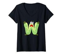 Womens W Monster Letter Alphabet Scary Face V-Neck T-Shirt
